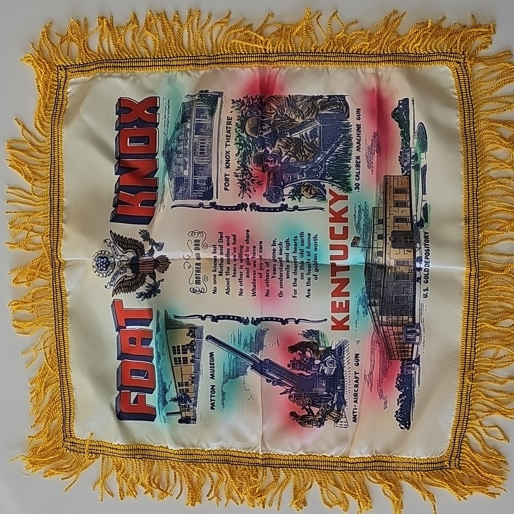 Vintage Fort Knox Kentucky Souvenir Silky Satiny Square Pillowcase EUC
